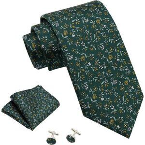 Floral tie handkerchief cufflinks set for men wedding prom party necktie
